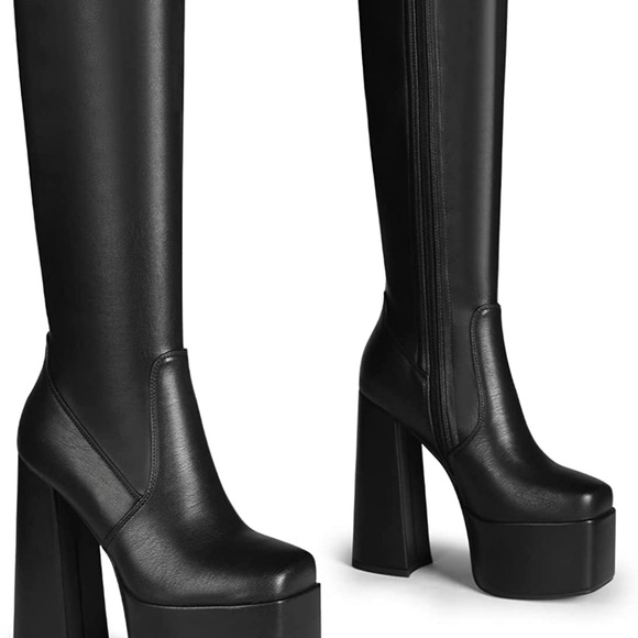 Black platform knee high boots vegan - Picture 5 of 8